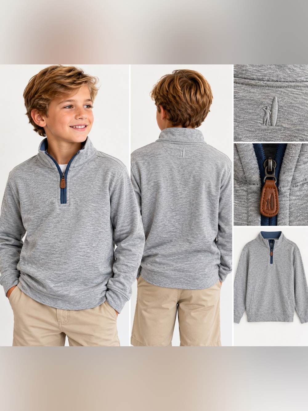Johnnie-O Boys Size 10 Gray Quarter Zip Pullover Cotton Modal Preppy